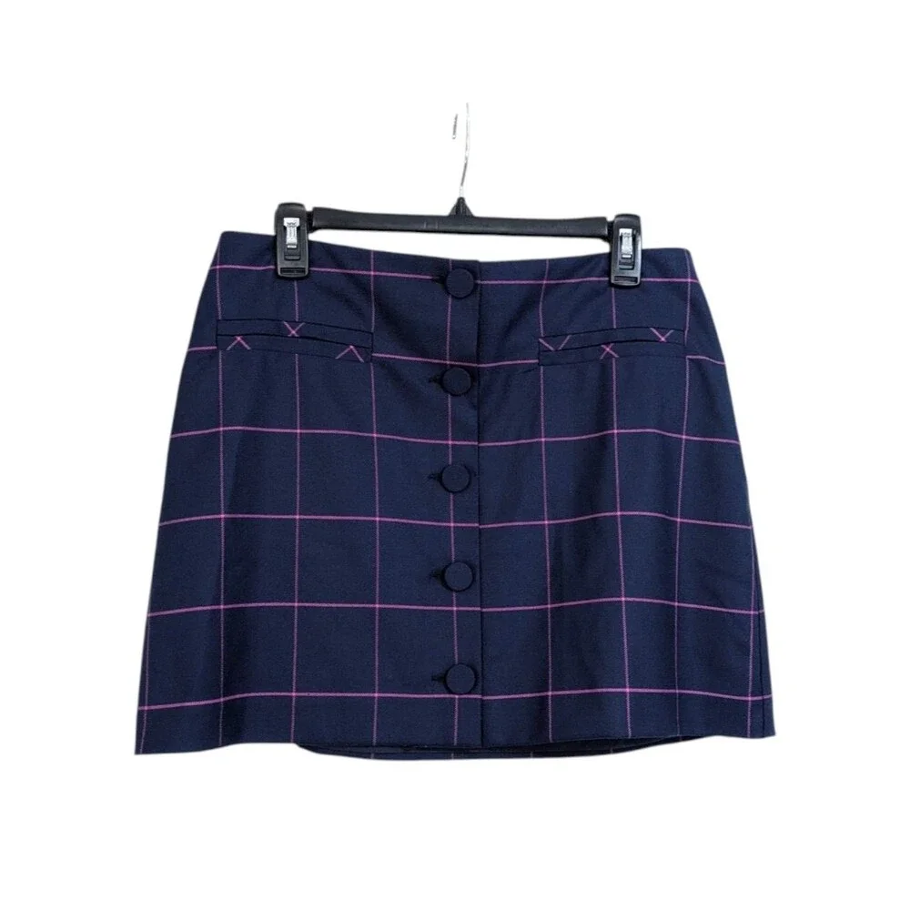 NEW Trina Turk East Village 2 Miniskirt - Navy Blue & Purple Box Plaid - Size 8